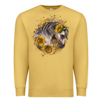 Antique Gold arabian horse with sunflowers Premium Sweatshirt - LillyAllenDesigns