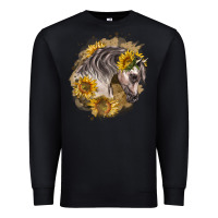 Black arabian horse with sunflowers Premium Sweatshirt - LillyAllenDesigns
