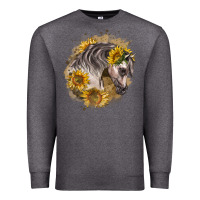 Charcoal Heather arabian horse with sunflowers Premium Sweatshirt - LillyAllenDesigns