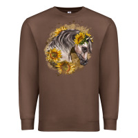 Chestnut arabian horse with sunflowers Premium Sweatshirt - LillyAllenDesigns