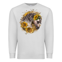 Dove Grey arabian horse with sunflowers Premium Sweatshirt - LillyAllenDesigns