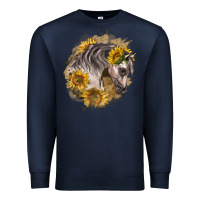 Navy arabian horse with sunflowers Premium Sweatshirt - LillyAllenDesigns