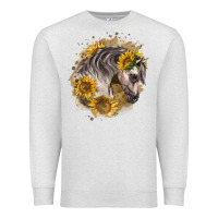 Oatmeal Heather arabian horse with sunflowers Premium Sweatshirt - LillyAllenDesigns