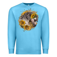 Ocean Blue arabian horse with sunflowers Premium Sweatshirt - LillyAllenDesigns