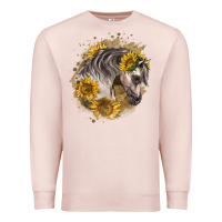 Pale Pink arabian horse with sunflowers Premium Sweatshirt - LillyAllenDesigns