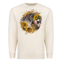 Sandshell arabian horse with sunflowers Premium Sweatshirt - LillyAllenDesigns