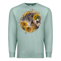 Seafoam arabian horse with sunflowers Premium Sweatshirt - LillyAllenDesigns