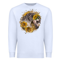 White arabian horse with sunflowers Premium Sweatshirt - LillyAllenDesigns