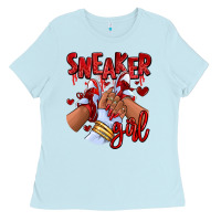 Baby Blue red sneaker girl afro woman Ladies Tee - RanaPortraitStore