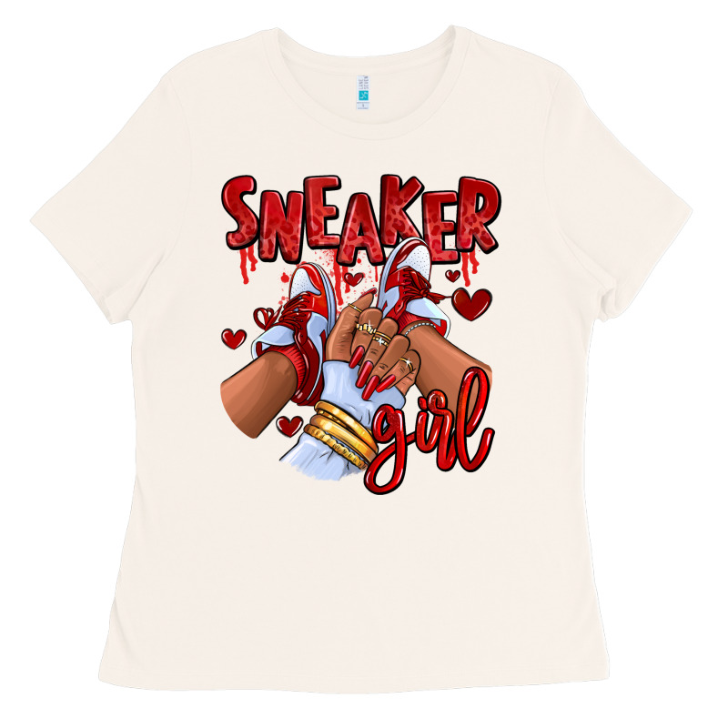 Red Sneaker Girl Afro Woman Ladies Tee by RanaPortraitStore | Teevron
