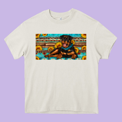 Rottweiler With Sunflowers License Plate Heavy Core Tee Designed By Artiststas