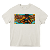 Cream rottweiler with sunflowers license plate Heavy Core Tee - Artiststas