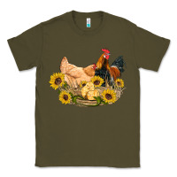 Army Green western coop animals farm chicken chick rooster sunflowers Classic Tee - Artiststas