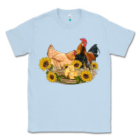 Dusty Blue western coop animals farm chicken chick rooster sunflowers Classic Tee - Artiststas