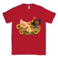 Red western coop animals farm chicken chick rooster sunflowers Classic Tee - Artiststas