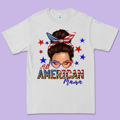 Premium Tee all american mama messy bun
