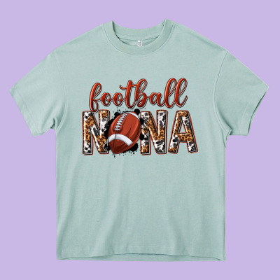 Football Nana With Leopard Heavy Core Tee Designed By Texasbilliewilder