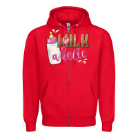 Red milkaholic girls Zipper Hoodie - NancyCooperArtShop