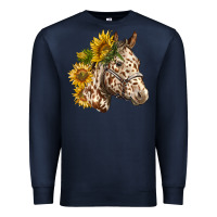 Navy appaloosa horse with sunflowers Premium Sweatshirt - LillyAllenDesigns