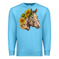 Ocean Blue appaloosa horse with sunflowers Premium Sweatshirt - LillyAllenDesigns