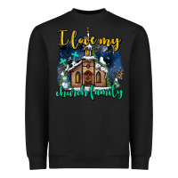 Black Christmas church and snow   ı love my church family Heavyweight Sweatshirt - AdoDesignShop