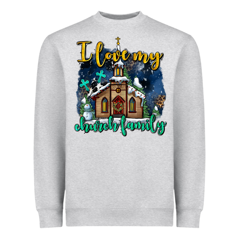 Christmas Church And Snow   ı Love My Church Family Heavyweight Sweatshirt by AdoDesignShop | Teevron