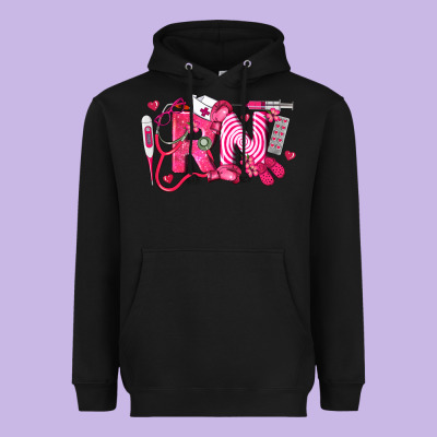 Rn Breast Cancer Registered Nurse Heavyweight Hoodie Designed By Lillyallendesigns