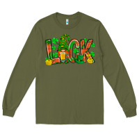 Army Green luck with gnome and beer Long Sleeve Tee - NancyCooperArtShop