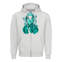 Dove Grey Ovarian Cancer teal ribbon with boxing gloves Zipper Hoodie - NancyCooperArtShop