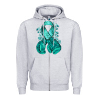 Heather Grey Ovarian Cancer teal ribbon with boxing gloves Zipper Hoodie - NancyCooperArtShop