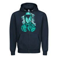 Navy Ovarian Cancer teal ribbon with boxing gloves Zipper Hoodie - NancyCooperArtShop