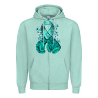 Seafoam Ovarian Cancer teal ribbon with boxing gloves Zipper Hoodie - NancyCooperArtShop