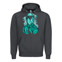 Smoke Ovarian Cancer teal ribbon with boxing gloves Zipper Hoodie - NancyCooperArtShop