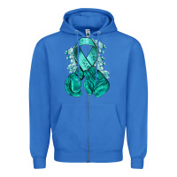 True Royal Ovarian Cancer teal ribbon with boxing gloves Zipper Hoodie - NancyCooperArtShop
