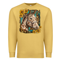 Antique Gold appaloosa horse with sunflowers and western background Premium Sweatshirt - LillyAllenDesigns