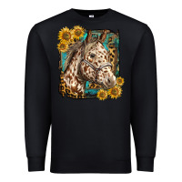 Black appaloosa horse with sunflowers and western background Premium Sweatshirt - LillyAllenDesigns