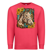Cardinal appaloosa horse with sunflowers and western background Premium Sweatshirt - LillyAllenDesigns