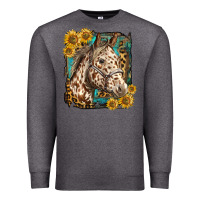 Charcoal Heather appaloosa horse with sunflowers and western background Premium Sweatshirt - LillyAllenDesigns