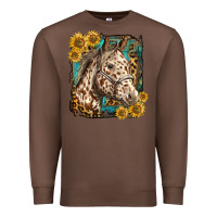 Chestnut appaloosa horse with sunflowers and western background Premium Sweatshirt - LillyAllenDesigns