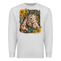 Dove Grey appaloosa horse with sunflowers and western background Premium Sweatshirt - LillyAllenDesigns