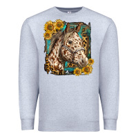 Heather Grey appaloosa horse with sunflowers and western background Premium Sweatshirt - LillyAllenDesigns