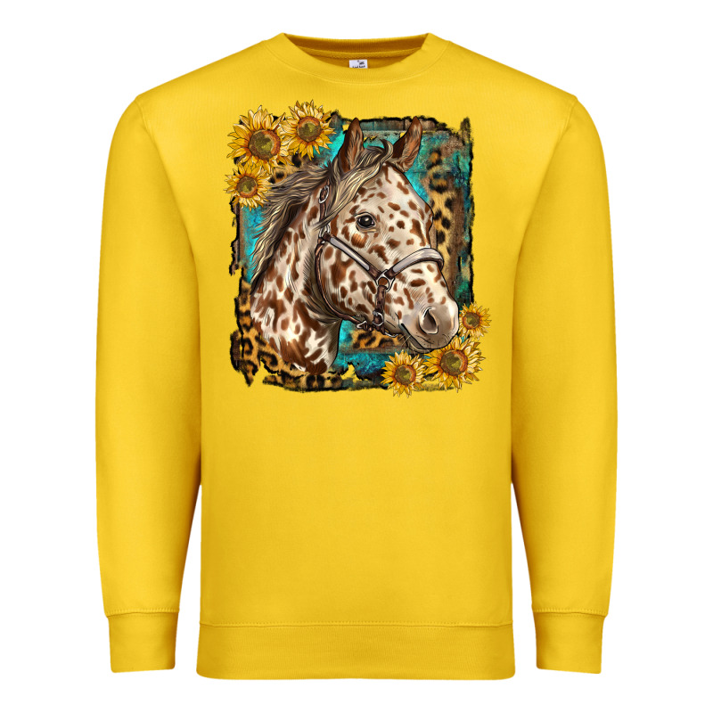Appaloosa Horse With Sunflowers And Western Background Premium Sweatshirt by LillyAllenDesigns | Teevron