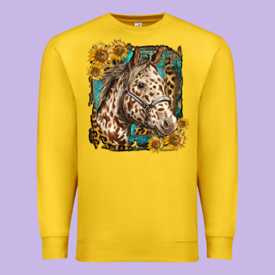 Appaloosa Horse With Sunflowers And Western Background Premium Sweatshirt Designed By Lillyallendesigns
