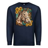 Navy appaloosa horse with sunflowers and western background Premium Sweatshirt - LillyAllenDesigns