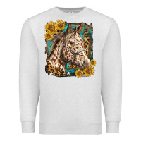 Oatmeal Heather appaloosa horse with sunflowers and western background Premium Sweatshirt - LillyAllenDesigns
