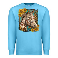 Ocean Blue appaloosa horse with sunflowers and western background Premium Sweatshirt - LillyAllenDesigns