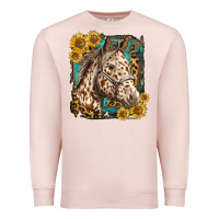 Pale Pink appaloosa horse with sunflowers and western background Premium Sweatshirt - LillyAllenDesigns