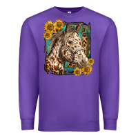 Purple appaloosa horse with sunflowers and western background Premium Sweatshirt - LillyAllenDesigns