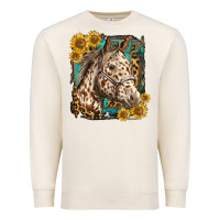 Sandshell appaloosa horse with sunflowers and western background Premium Sweatshirt - LillyAllenDesigns
