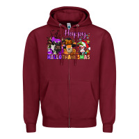 Burgundy happy hallothanksmas cows  nancy Zipper Hoodie - NancyCooperArtShop